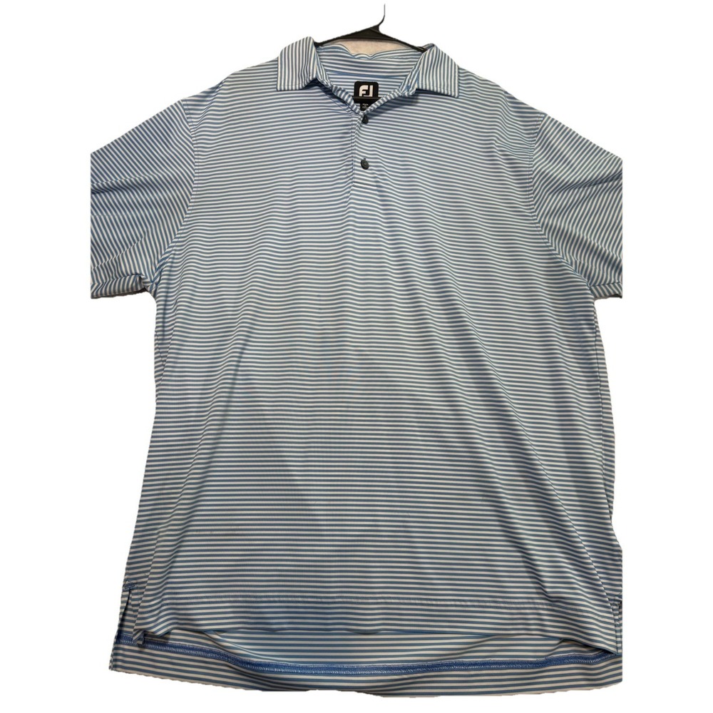 FootJoy Blue White Stripe Golf Polo Shirt XL Stretch Performance FJ Logo